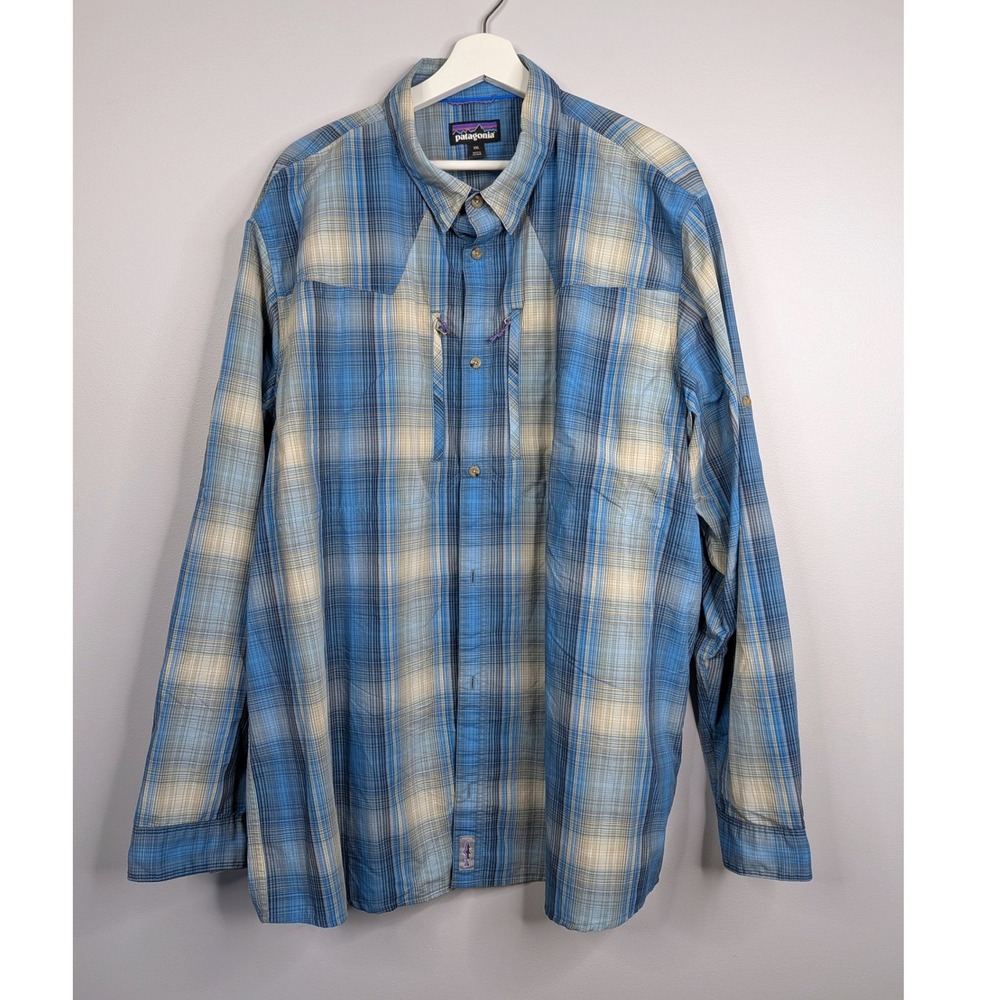 Patagonia Sol Patrol II Shirt Mens XXL Blue Plaid Excellent Fishing Hiking LS